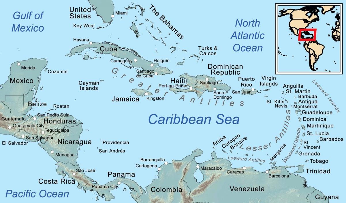 mapa de Belize e ilhas vizinhas