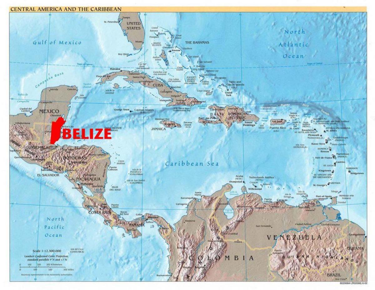 Mapa de Belize, na américa central