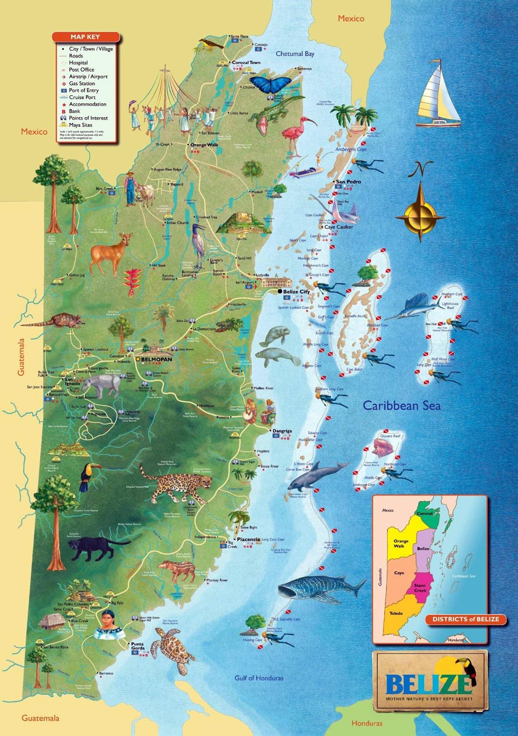 Mapa de Belize cachoeiras