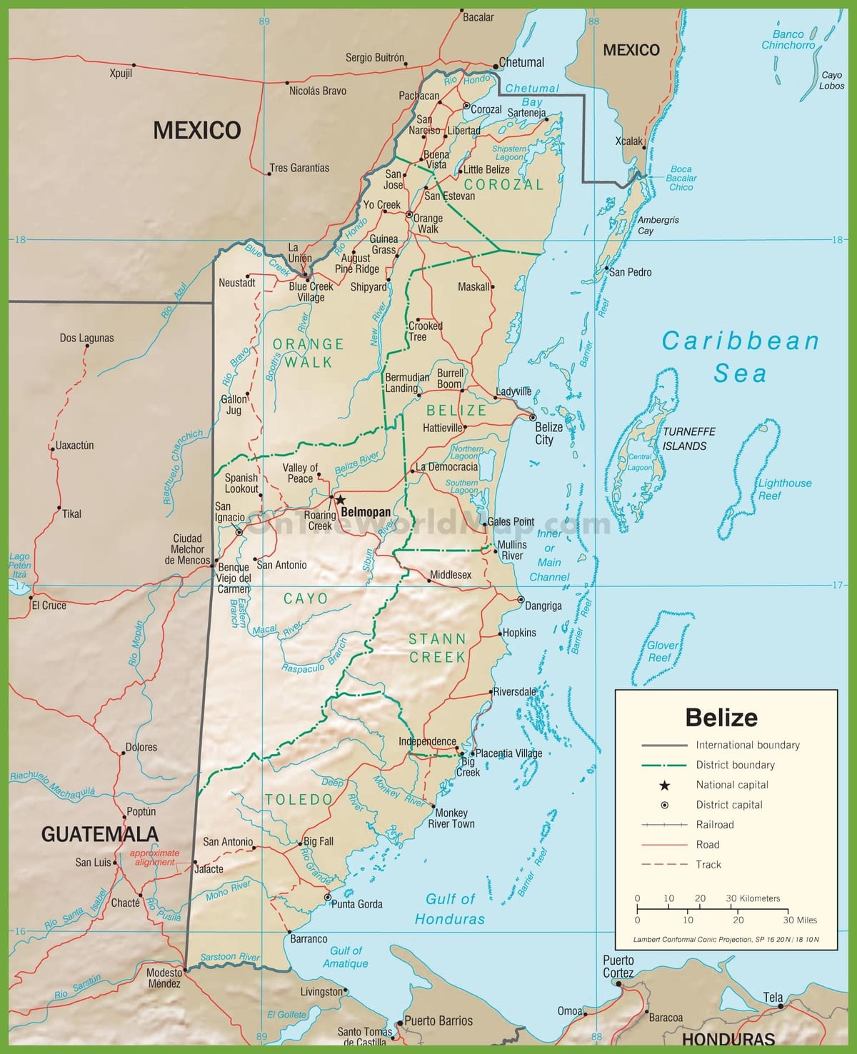 Belize rodovia mapa