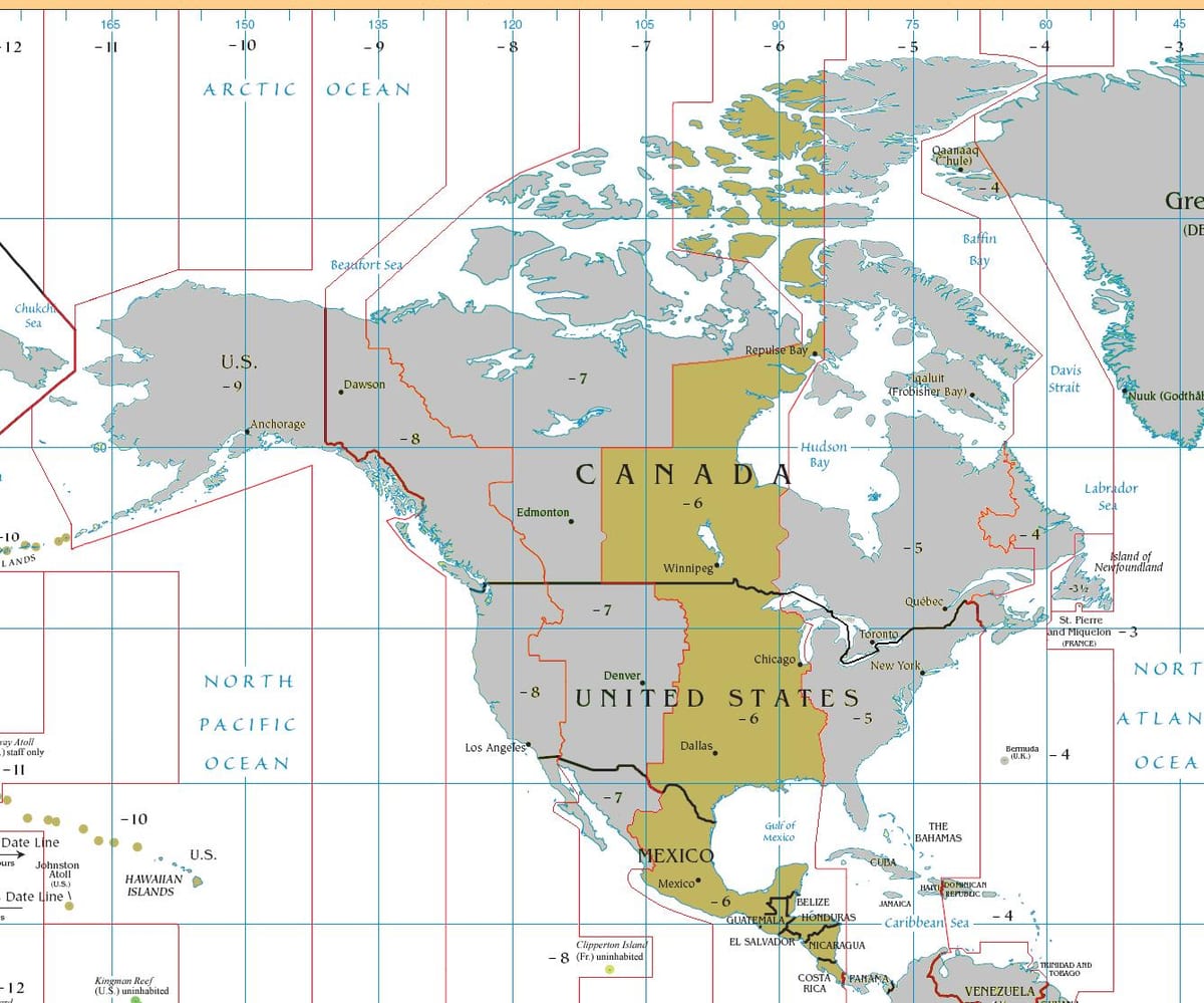 Mapa de Belize fuso horário 