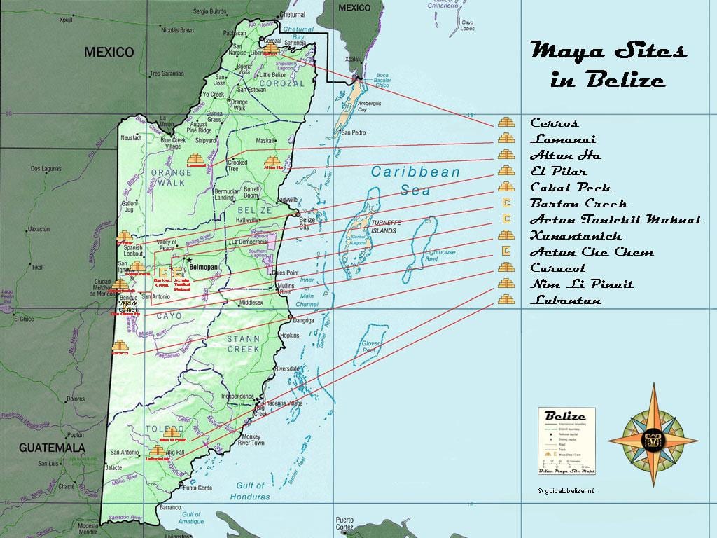 Mapa de Belize pirâmides