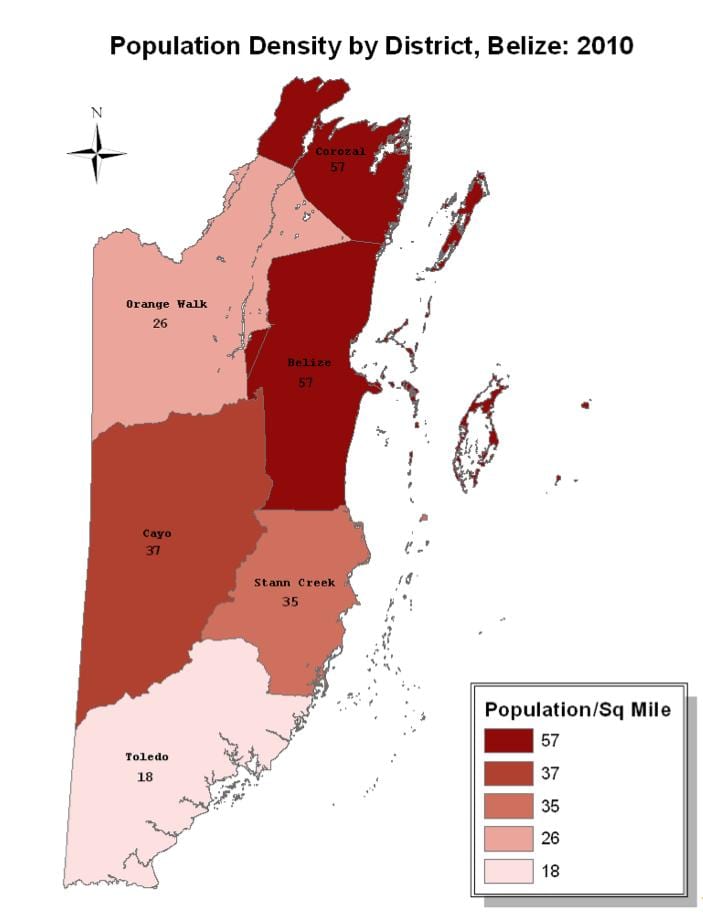 Mapa de população de Belize