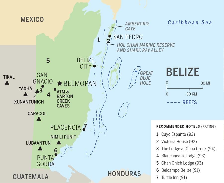 Mapa de Belize praias