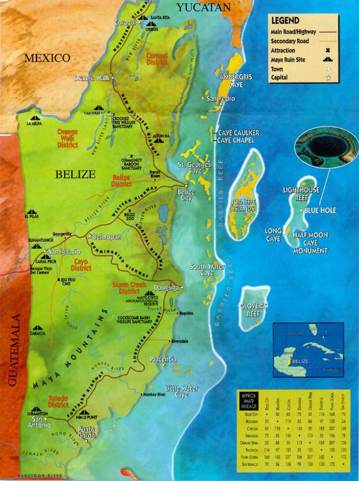 Belize ruínas mapa
