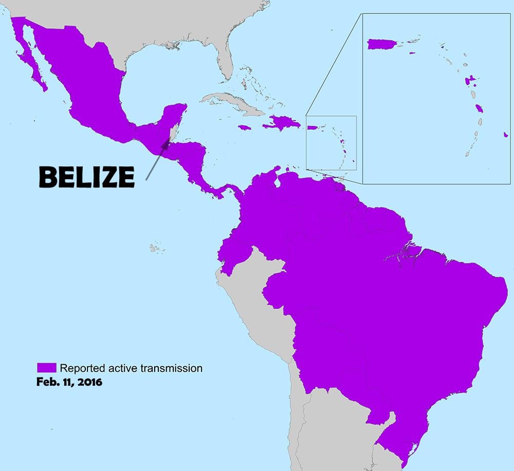 Mapa de Belize zika