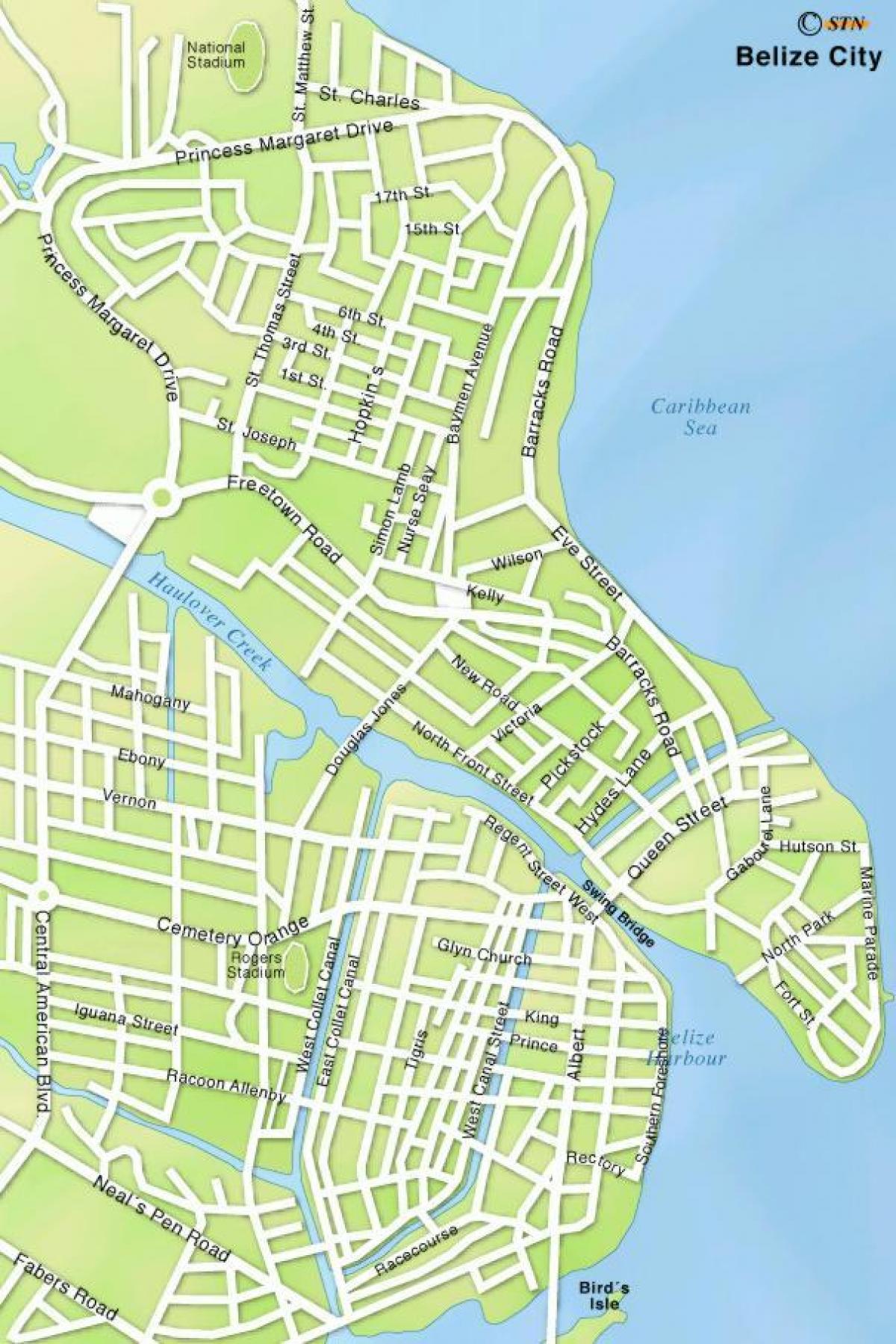 mapa de ruas da cidade de Belize