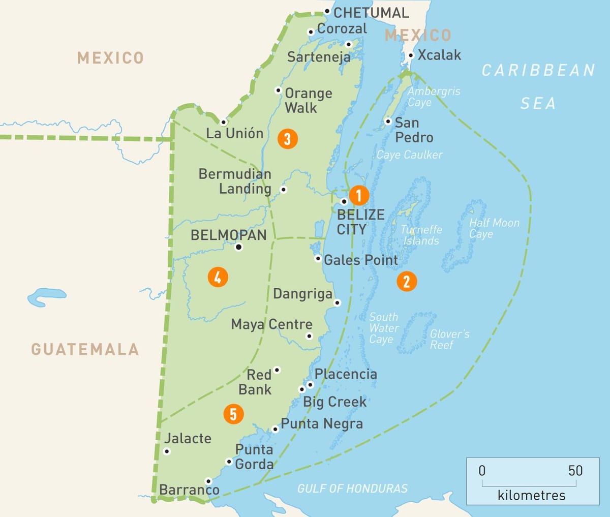 Mapa de Belize e países vizinhos