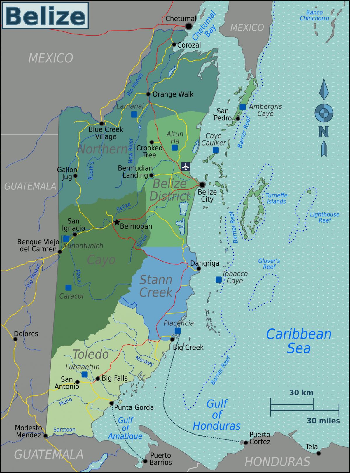 Belize internacional aeroporto mapa