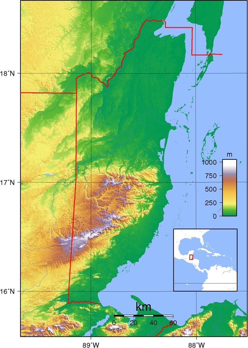Mapa de física de Belize