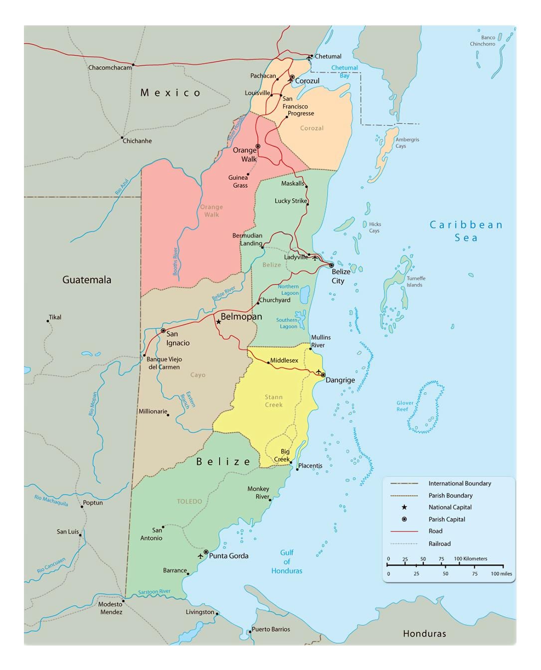 Mapa político de Belize