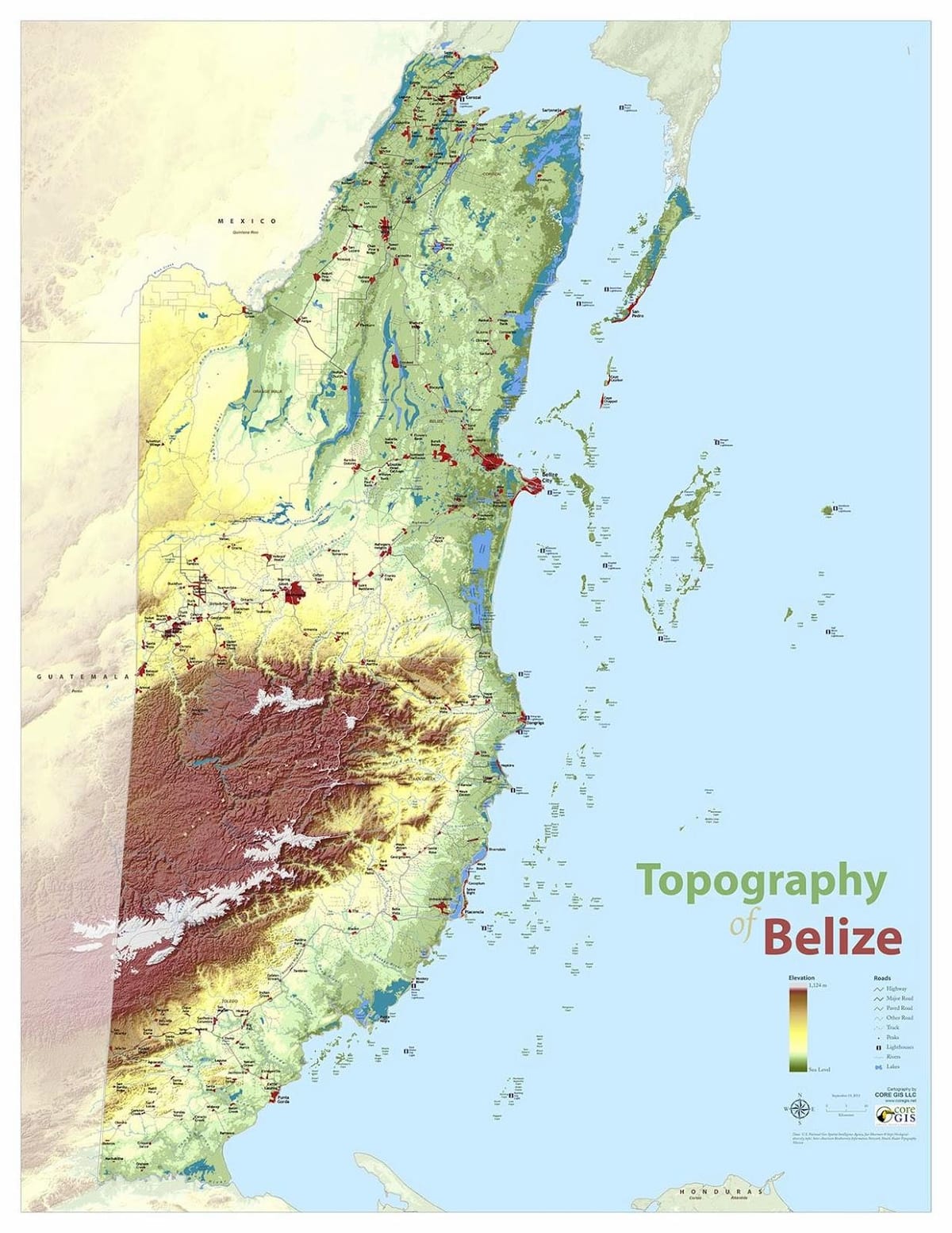 Mapa topográfico de Belize