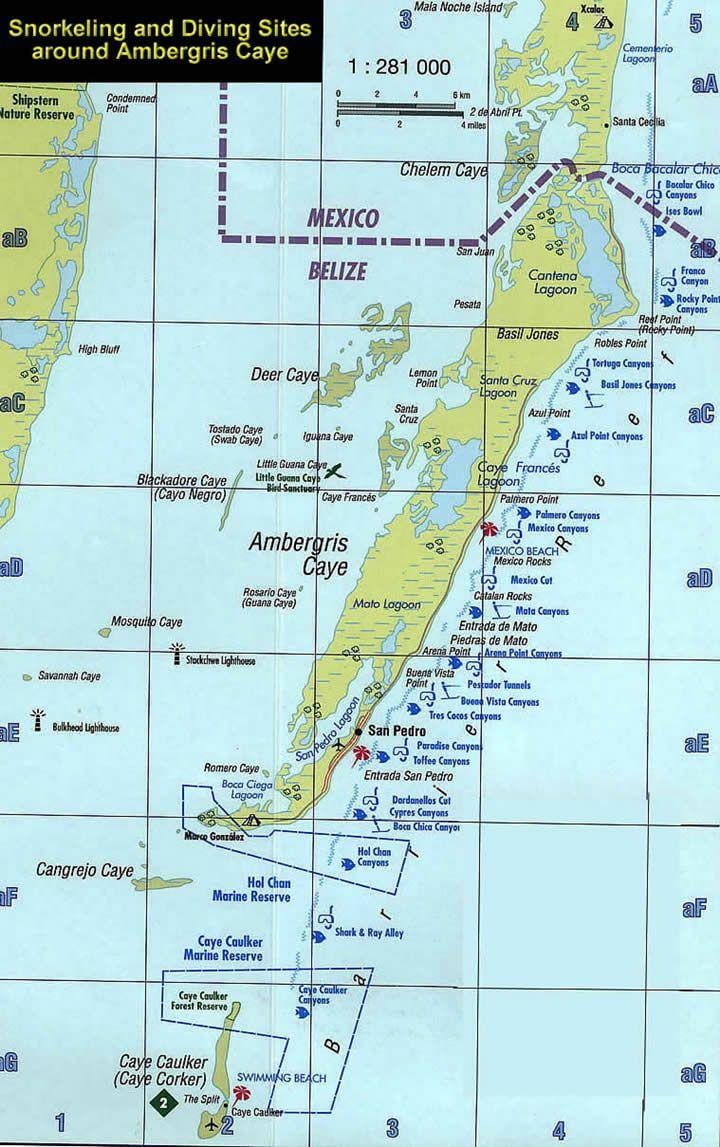 Mapa de mergulho Belize