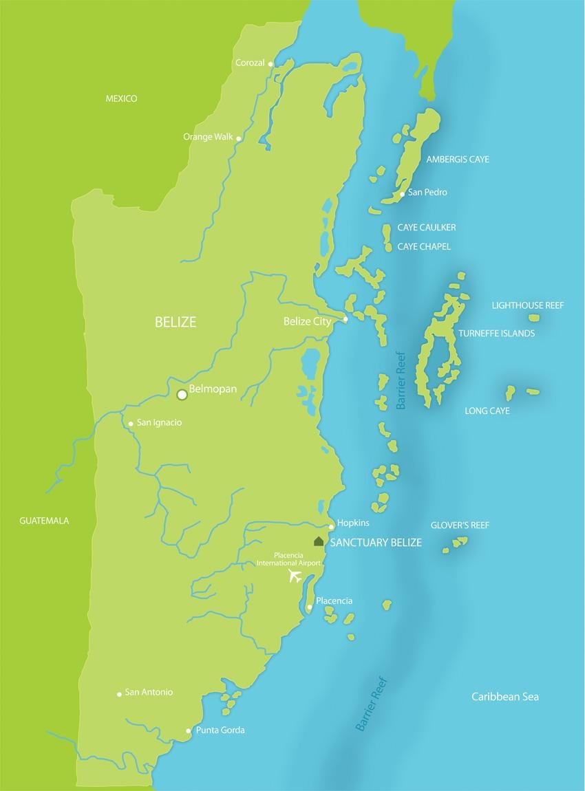 Mapa do santuário de Belize