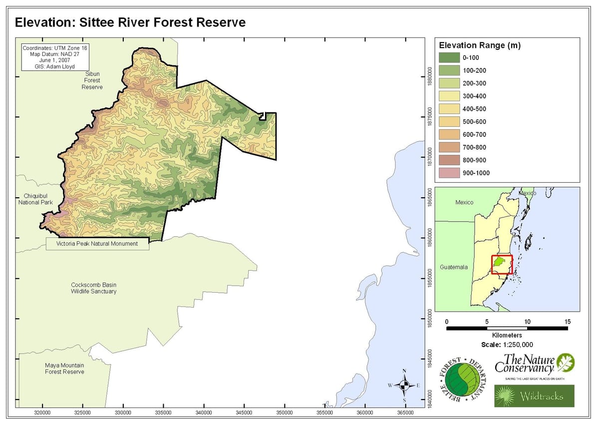 Mapa de sittee rio de Belize