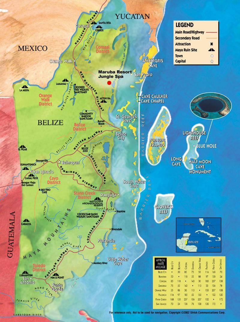 Mapa do tobacco caye, Belize