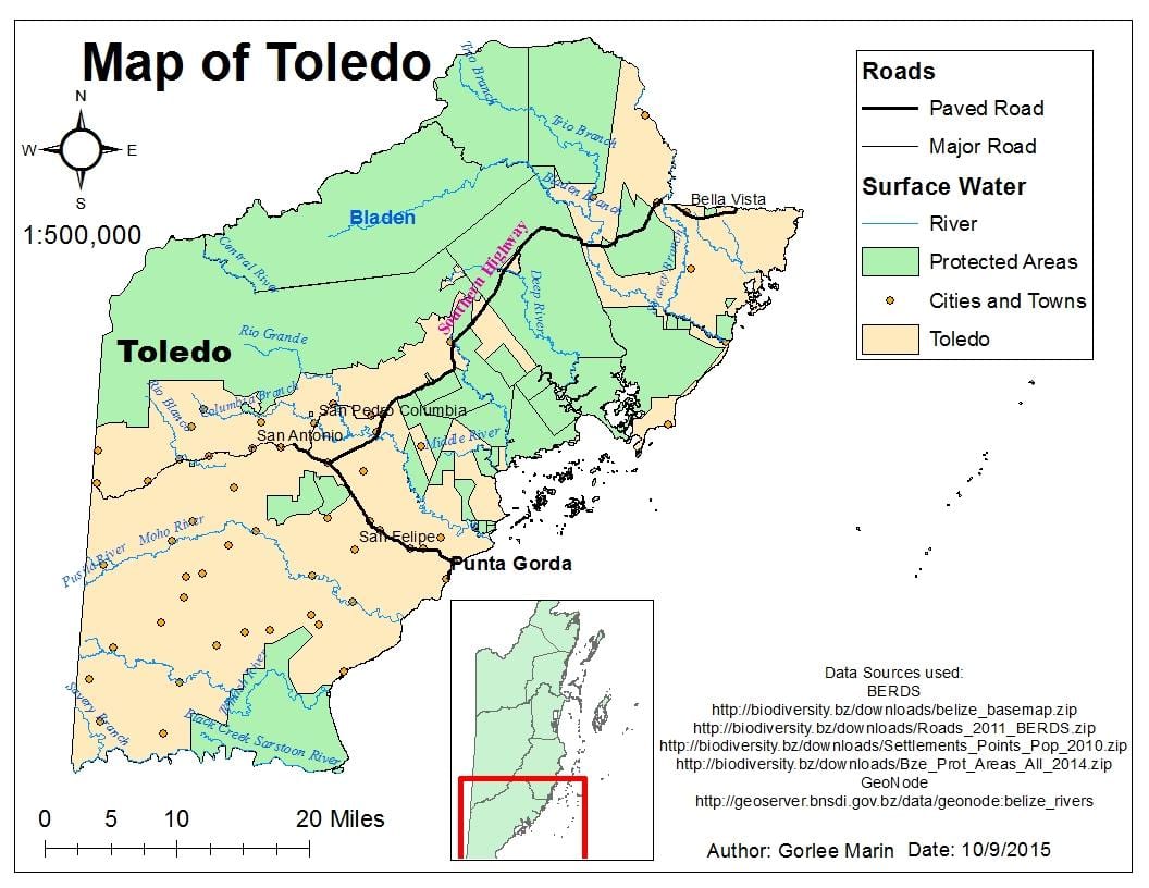 mapa de toledo distrito de Belize