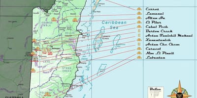 Mapa de Belize pirâmides