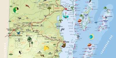 Mapa de Belize pontos de interesse